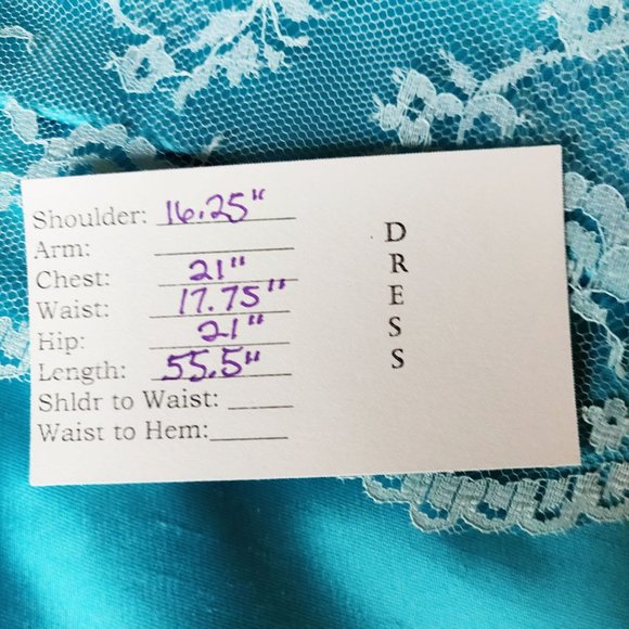 Vintage 1960s MOD Aqua Cocktail Dress Party Gown Lace Bodice Turquoise Satin M - Picture 13 of 13